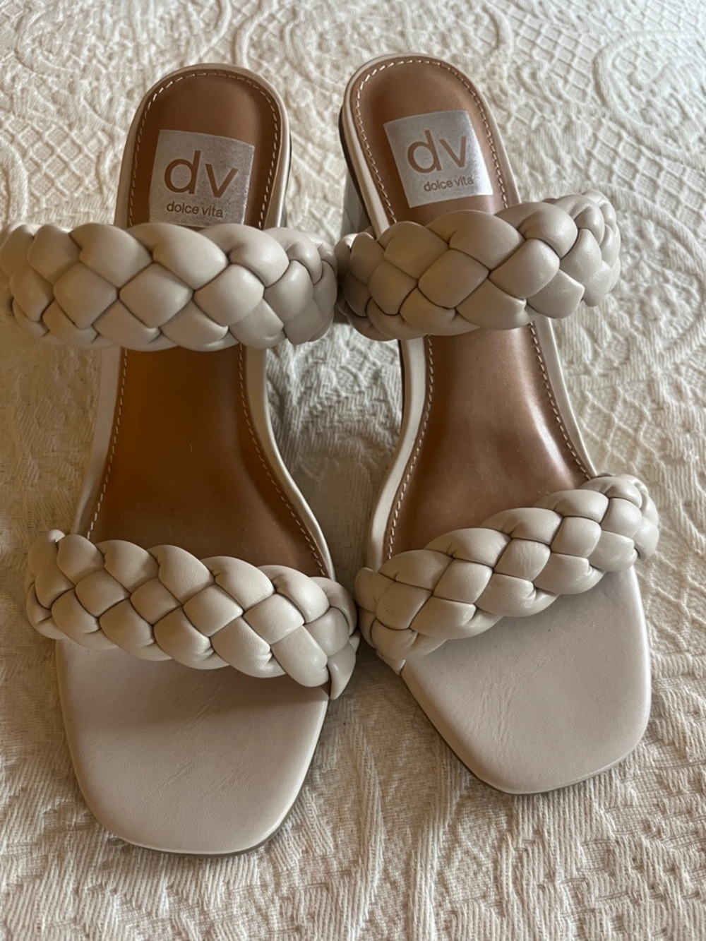 Dolce Vita Braided Double-Strap Slide Sandals in Light Beige